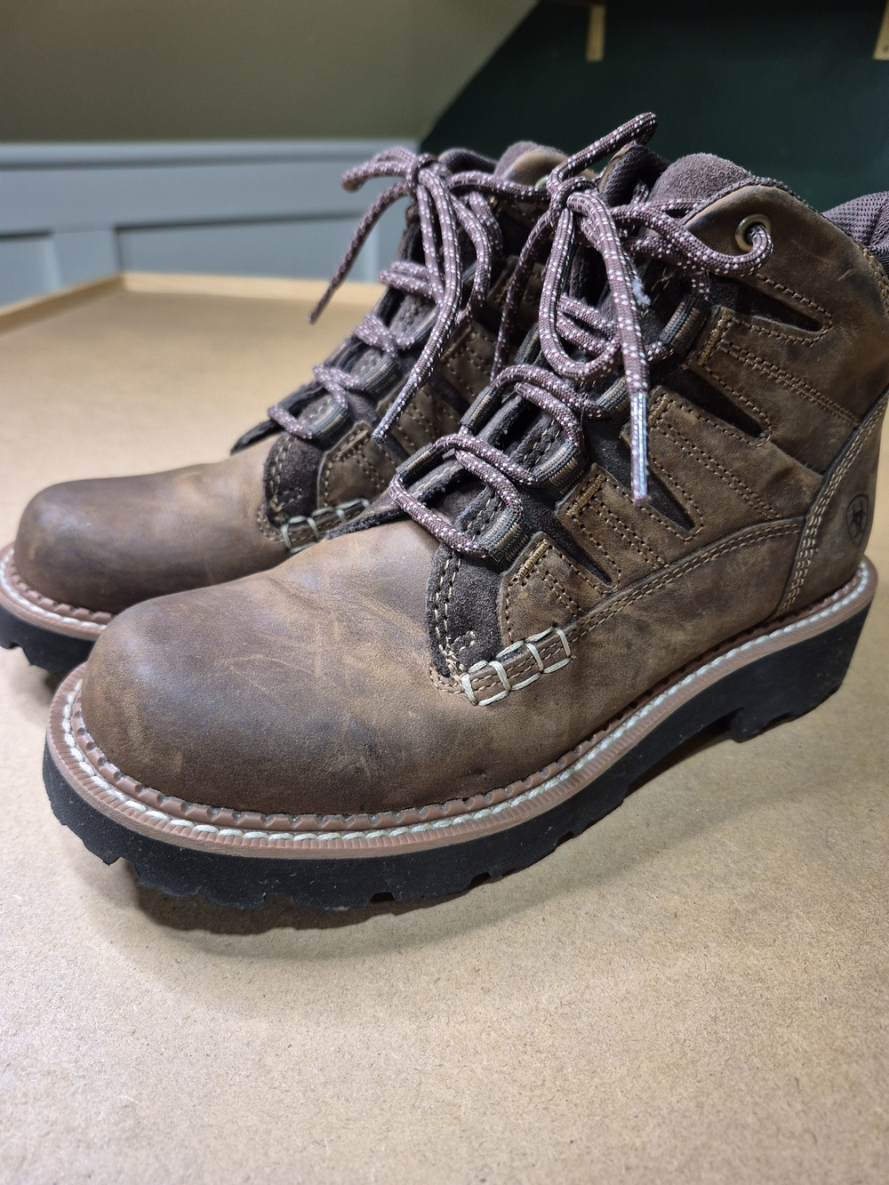 Ariat Brown Leather Lace-Up Work Boots